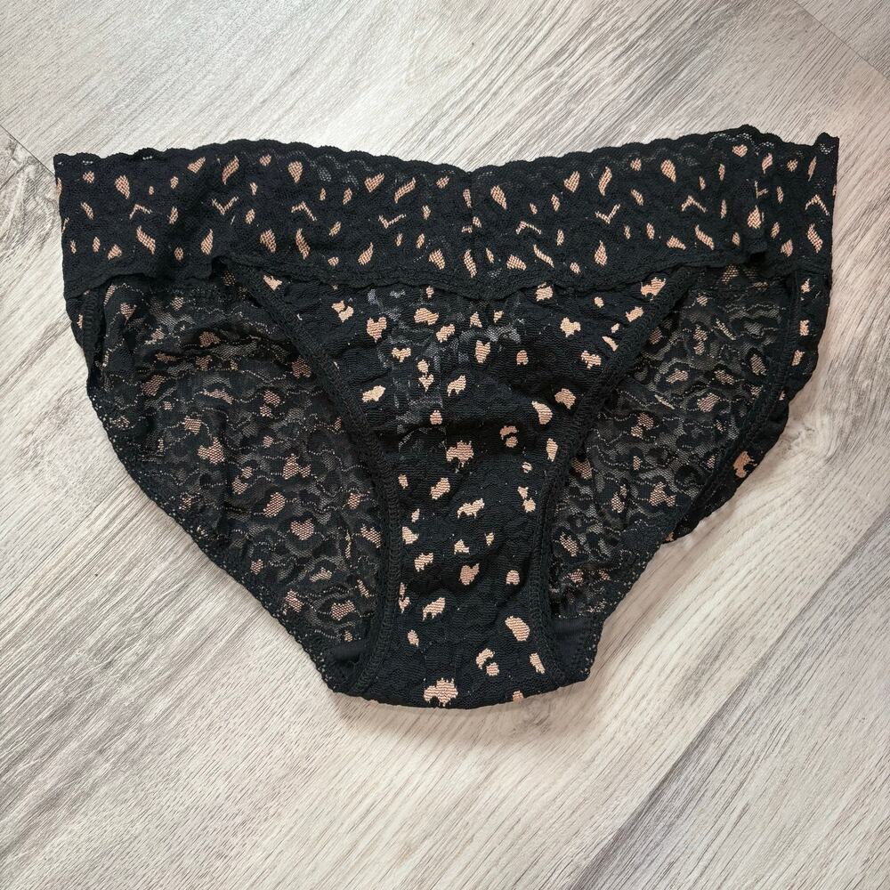New Hanky Panky Cross Dyed Leopard French Brief Black Praline Lace Small